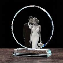 1 Customized Crystal Trophy Award Plaque Frame, Personalized Round Glass Photo Album For Office And Home Decor, Acrylic Tabletop Decoration, Pet Memorial, Ideal For Wedding, Graduation, Valentine's Day, Mother's Day, Thanksgiving, Teacher's Day, Father's Day Gifts