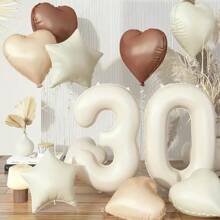 10 piezas de globos de color crema de 32 pulgadas con números 30/40/50/60, globos con forma de corazón beige marrón, apropiados para decoración de fiesta de cumpleaños 30/40/50/60, aniversario de boda