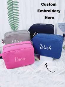 1pc Custom Embroidery Large Capacity Multifunctional Portable Travel Storage Bag Cosmetic Bag Toiletry Organizer Storage Pouch Suitable For Women College Students Outdoor Travel Vacation Home Storage School Dormitory Bathroom Must-Have Exclusive Customized Gift