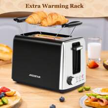 1 st. 2-Slice Toaster met extra brede sleuven, 7 bruiningsstanden, ontdooi- en opwarmfunctie, 750 W vermogen, automatische uitlijning, zwart, Aigostar, ideaal voor het maken van toast