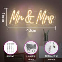 Mr&Mrs Wedding Neon Sign, Wedding Neon LED Backdrop Decorations, Engagement, Wedding, Banquet And Room Bedroom Decor Signs, Anniversary Engagement Reception Gifts - 暖白光 - 查看 9
