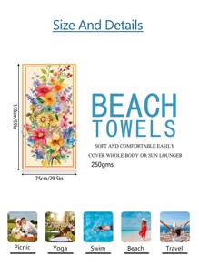 1pc Prachtige Bloemen Stranddeken, Extra Zachte Microvezel Extra Grote Strandhanddoek, Zeer Absorberende Badhanddoek, Geschikt Voor Reizen, Zwembad, Duiken, Surfen, Yoga, Kamperen, Verschillende Maten, Strandaccessoires Zomer, Vakantie