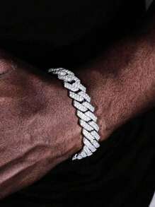 1pc Men's Fashionable European & American Style Tennis Chain Shiny Cubic Zirconia Bracelet, Suitable For Dating, Wedding, Daily Wear
