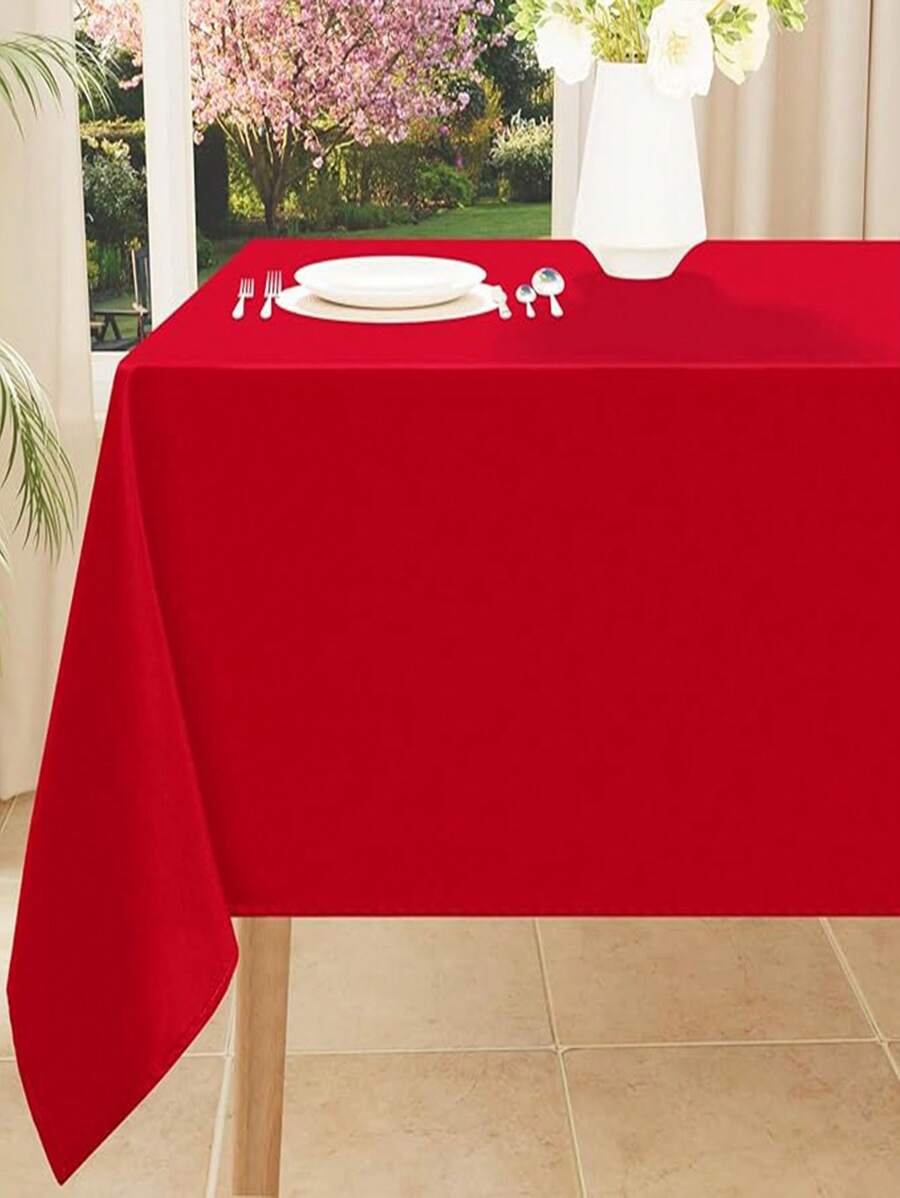 1pc Washable Polyester Tablecloth, Stain & Wrinkle Resistant, Suitable For Dining, Weddings, Banquets, Parties, Buffets - Red - View 1