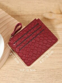 Burgundy Bag Charry Red Bag Wine Red Bag Chic Wine Red Leather Women's Short Wallet With Front And Back 3 Card Slots Embossed Texture For A Tactile Feel Zippered Coin Pocket And Snap Closure For Women Wallet Mini Wallet Purse Wallet Card Wallet - Burgundy - View 9
