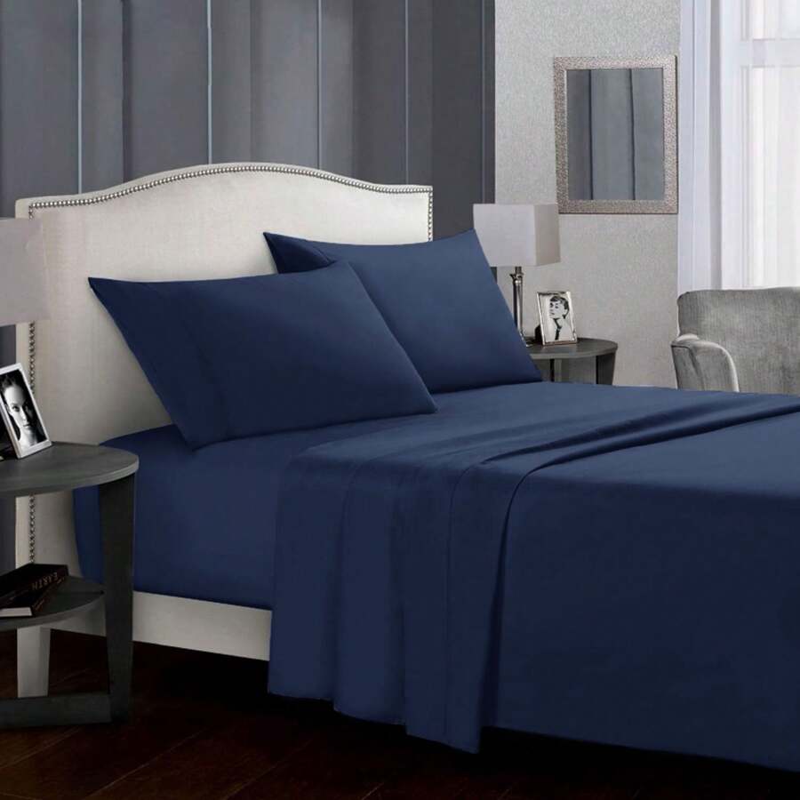 Farfallarossa Solid Color Polyester Bed Sheet (1 Piece) - High-Quality Material, Elegant Design, Soft And Comfortable, Creates A Luxurious Resting Experience, Suitable For Various Bed Types. - Blue - View 1