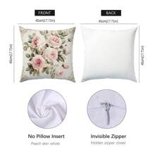 1 pieza Funda de cojín decorativo grande con estampado de rosa rosa, material de terciopelo durazno, impresión de un solo lado, 45*45cm, adecuado para sala de estar, dormitorio, sofá, uso en el hogar, regalo