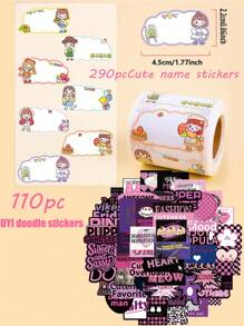 1 rollo 290 piezas Etiquetas con nombres de estudiantes de dibujos animados lindos, etiquetas adhesivas de nombres para libros - Multicolor - Ver 17