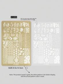 最新美甲设计印刷板，包括蕾丝、蝴蝶、玫瑰花、丝带、领结、蛇格图案美甲印花模板、不锈钢美甲印花板、中国风竹花印花 - 彩色 - 查看 16