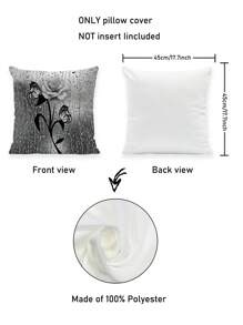 2Pcs Modern Art Throw Pillow Cover Silver Grey With Black Leaves And White Rose Pattern Pillow Cover Decor Square Sofa Living Room Bedroom Bed Sofa Chair Cushion Cover