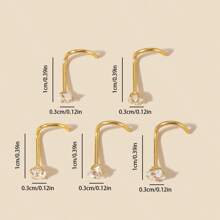 1/5 件时尚 316L 不锈钢方晶锆石嵌入式心形、星形、几何形、圆形、方形鼻钉、鼻环鼻夹、多功能身体穿孔珠宝配饰、礼物 - 金黃色 - 查看 7