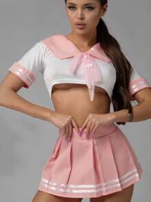 Cosplay Sailor Suit Set, Tempting Innocent Style Separate Student Uniform Role-Play Outfit, Striped Pleated Skirt Kawaii Sexy Lingerie - A - View 6