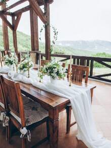 2 piezas - Elegante mantel de tul blanco con caída para centros de mesa de bodas, mantel de novia de poliéster, correas multifuncionales para sillas, perfecto para recepciones, compromisos, celebraciones de fiestas, decoración de fiestas de bodas transparentes, mantel de fiesta de cumpleaños - Blanco - Ver 4