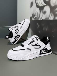 Men Round Toe Lace-Up Thick Sole Sneakers, School Low-Top Fully Matching Casual Shoes, Men Skateboarding Shoes, Fashion Casual Sports Shoes, Comfortable Non-Slip Casual Shoes For Daily Wear, Versatile - Black - View 2