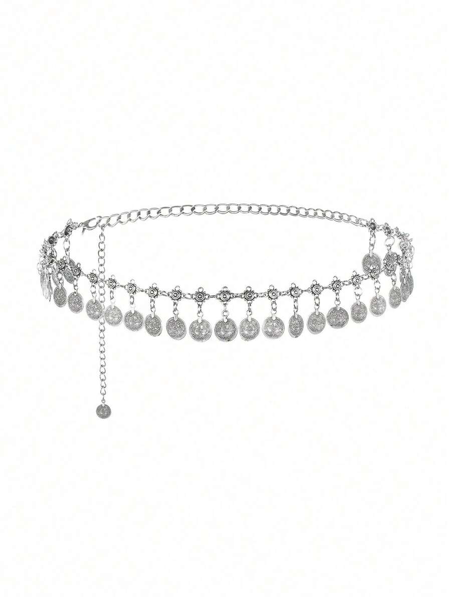 1 chiếc dây xích thắt lưng kim loại phong cách Bohemian dùng để múa bụng - Bạc - Xem 1