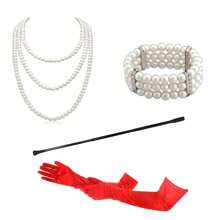 1 Set 5pcs Women's Faux Pearl Necklace, Celebrity Audrey Style With Crystal Studded Pearl Necklace & Choker Necklace Combo - Multicolor - View 6