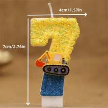 1pc Shiny Blue & Yellow Construction Truck Numeral Candle - Architecture & Engineering Theme Truck Number Candle 0-9 For Birthday Cake Decoration, Happy Birthday Celebration, Suitable For Engineers, Interesting Flashing Birthday Candle Cake Decoration For Birthday Party, Anniversary Celebration