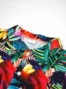 3-Piece Tween Boy Hawaiian Shirt, Hat And Shorts Set With Pockets, Beach Tropical Rainforest Animal Print Pattern, Suitable For Summer Casual And Vacation Wear (Without White T-Shirt)