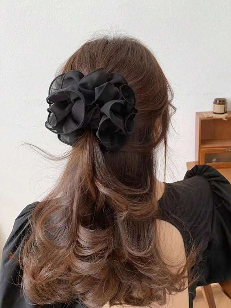 1pc Fashion Elegant Delicate Lace Rose Hair Claw Clip, Suitable For Party And Ball Wear Hair Clips Hair Jaw Clip Hair Clamps Hair Clutch Hair Catcher Clip, Casual Fall Winter Hair Accessories For Women For Vacation Outfits Woman Flower Hair Clip Summer - Black - View 7