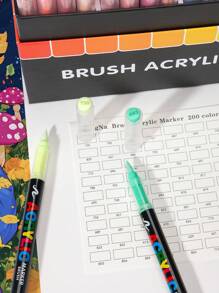 200colors 1set Straight Liquid Acrylic Colour Markers, Water-Based Brush Tip Markers For Rock, Wood, Fabric, Plastic, DIY Crafts – Fine Point Acrylic Markers For Office, Study & Art Supplies –Ideal For Gift