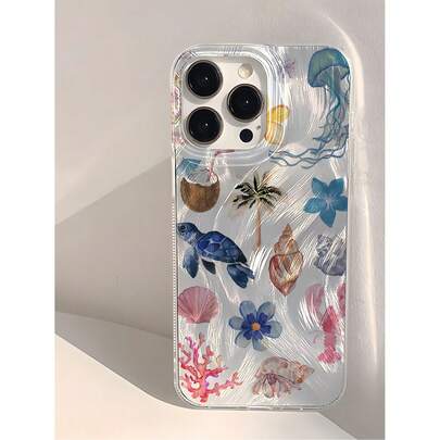 1 pieza Funda de teléfono a prueba de golpes con cubierta completa de TPU con estampado de medusa y plumas, compatible con Apple 16, 15, 14, 13, 12, 11 Pro Max y Series, resistente al agua y a los arañazos
