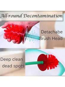 1 套带樱桃形支架的浴室马桶刷、水果主题马桶清洁用品、带可拆卸支架的创意水果形马桶刷、独特的浴室装饰和清洁工具、樱桃红可拆卸马桶刷套装 - 便携式创意浴室配件、可爱的水果形支架、适用于小空间和夏季旅行的防溅马桶清洁套件 - 彩色 - 查看 9