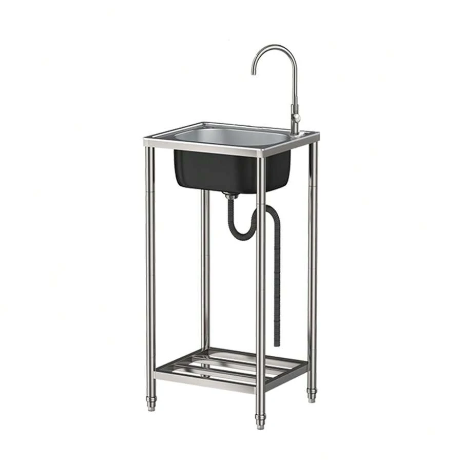 Outdoor Garden Sink Free Standing,Portable Stainless Steel Sink Freestanding Stainless Steel Sink With Storage Shelve And Faucet Deep Kitchen Sink Outdoor And Indoor Easy To Clean