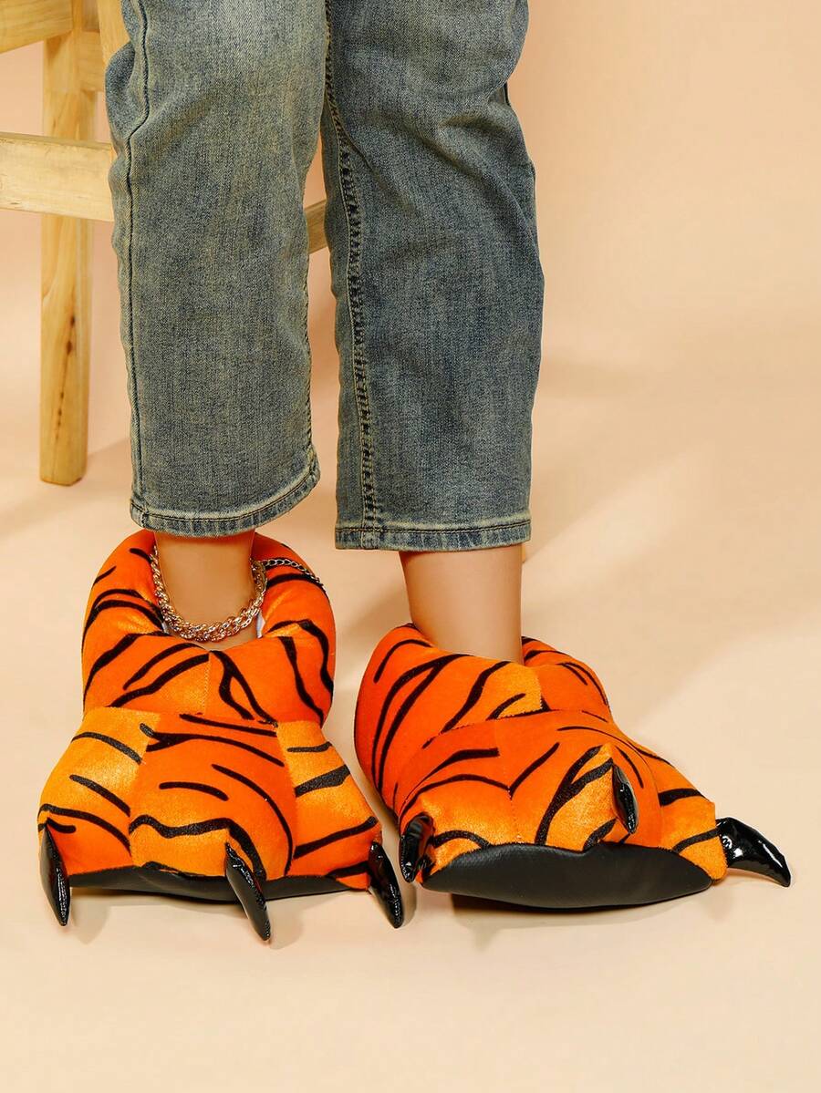 Zapatillas de peluche para mujer con diseño de garra animal, para otoño/invierno, calientes y suaves con diseño de dibujos animados, novedad de zapatillas peludas y adorables, zapatos de interior silenciosos