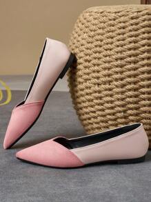 WHDXY 女士性感平底尖头绒面芭蕾平底鞋，软底休闲办公工作鞋，紫色百搭复古小众豹纹一脚蹬芭蕾鞋搭配连衣裙 - 粉色 - 查看 2