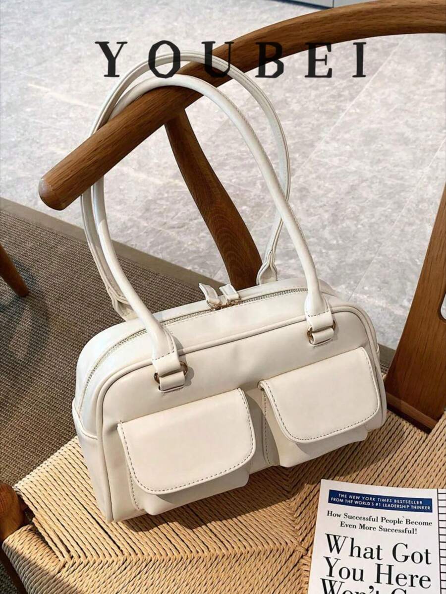 Large Capacity PU Solid Color Simple Shoulder Bag For Women, Fashion Versatile Suitable For Daily, Shopping, Dating, Traveling, Gift