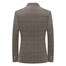 男士春秋立领束腰夹克，休闲条纹商务西装外套，时尚男装 - 卡其色 - 查看 2