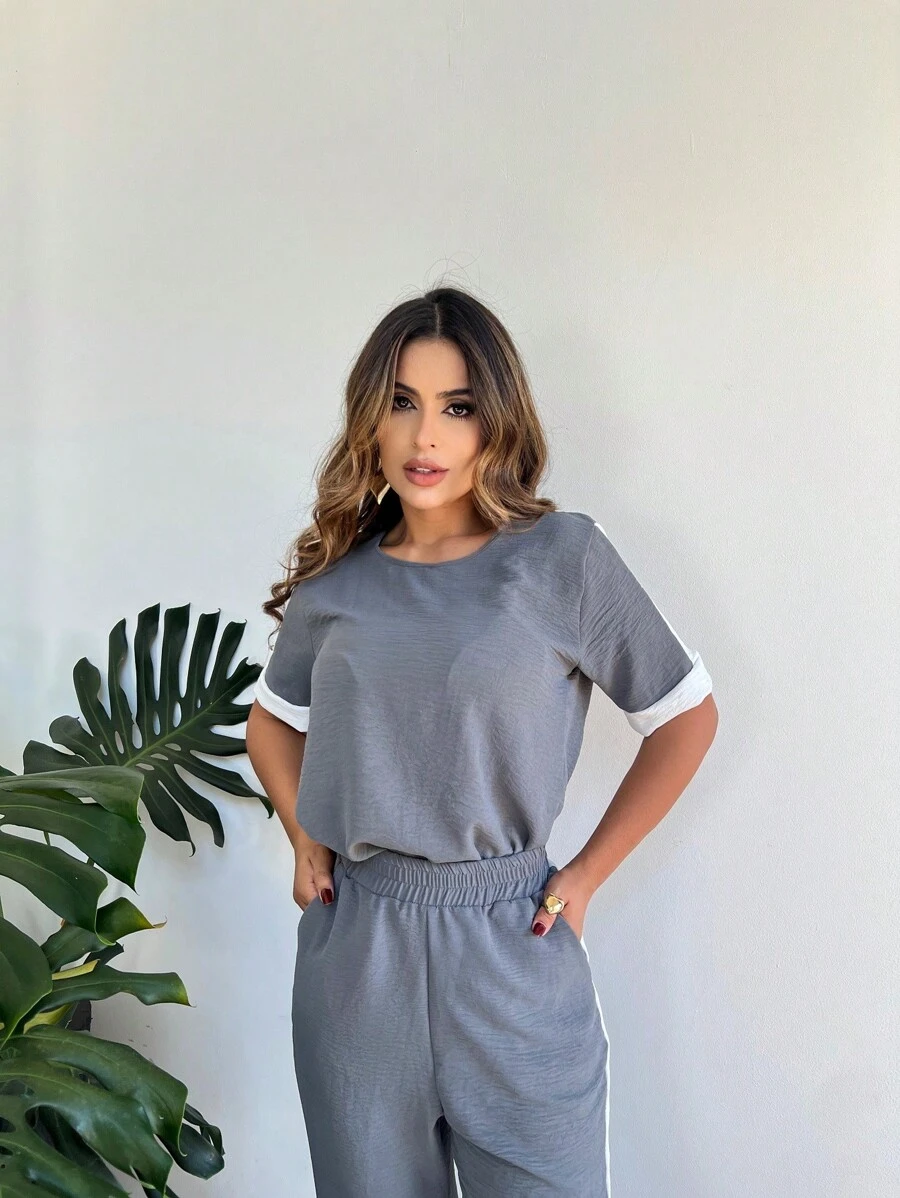 Conjunto Feminino Calça Pantalona e blusa manga curta Verão