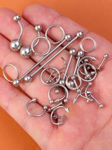 1pc Body Piercing Kit Forcep Clamp Tool And 34pcs Nose Lip Eyebrow Tongue Piercing Jewelry Set - Steel - View 7