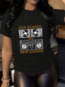 Music Elements Creative Pattern, Monogram Print, Women's Cotton T-Shirt, Simple And Clean, Casual And Comfortable Versatile.