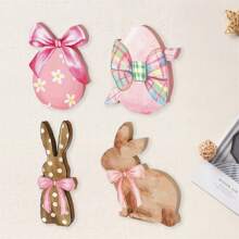 Easter Tiered Tray Decor Set 4Pcs Rustic Bunny Bow Easter Egg Wooden Signs Holiday Table Centerpieces - Multicolor - View 5