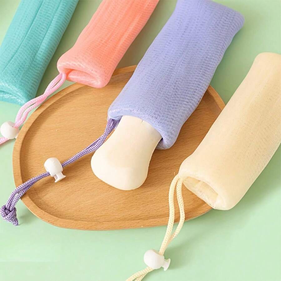 1/4 件去角质网状香皂收纳袋，加厚抽绳洁面泡沫袋，保持香皂清新洁净，适用于浴室、旅行、露营、大学宿舍、极简主义、学生、男士、女士、旅行配件、返校用品、宿舍必需品 - 多色的 - 查看 1