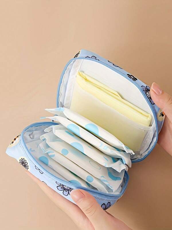 Sanitary Napkin Storage Bag, Portable Cosmetic Lipstick Bag, Cosmetic Lipstick Bag, Large Capacity Waterproof Cartoon Design, Coin Purse, Girl Cash Bag, Waterproof Cloth For Storage Of Sanitary Napkins And Pads