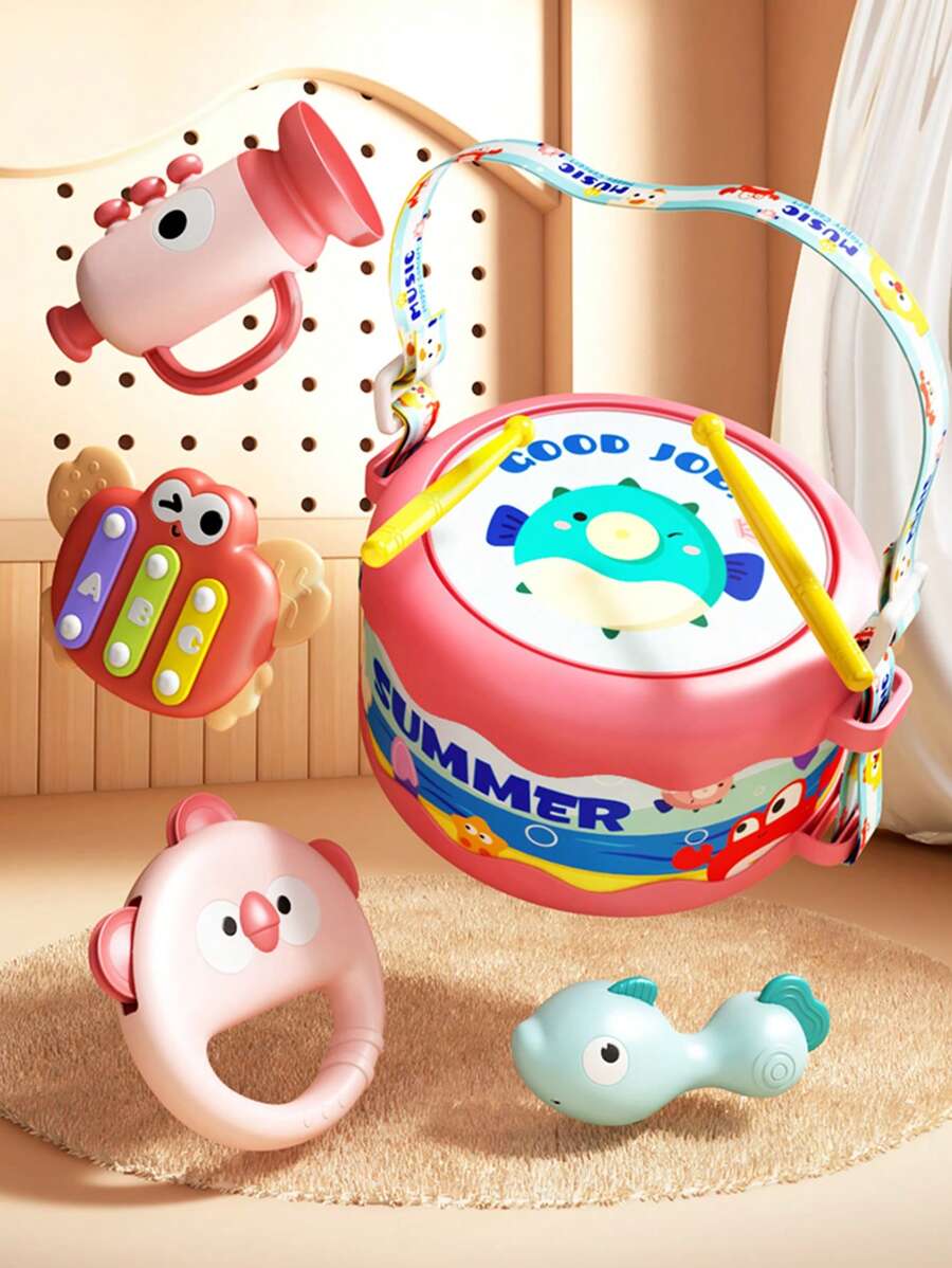 Baby Hand Clap Drum Small Trumpet Chewable Percussion Musical Instrument, Collapsible Striking Drum Early Education Music Toy