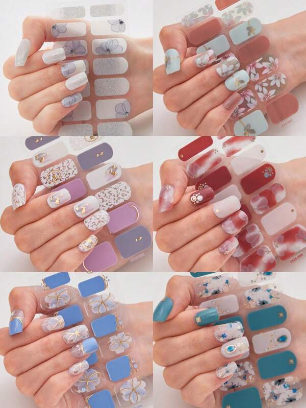 6 Sheets Full Coverage Self-Adhesive Waterproof Nail Strips Set | Floral Design Nail Stickers | Easy-To-Remove DIY Nail Art Decals For Effortless Manicure