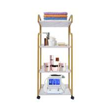 Shangmakel 4-Tier Gold Steel Frame With White Texture Tool Cart (Top Tier With Guardrail) -- Suitable For Bathroom, Cloakroom, Bedroom, Living Room, And Hallway Storage Outdoor Decor - White Gold - View 1
