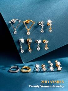 4 piezas Pendientes de cartílago para mujer de plata y oro, pendientes planos para tragus, helix, joyería para perforaciones, hipoalergénicos, pendientes apilables, pendientes de botón de oro para mujeres, pendientes para mujeres, pendientes de espalda plana, pendientes para el segundo orificio para mujeres