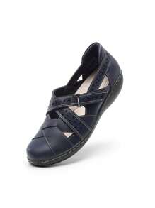 Women Comfortable Loafers Arch Support Mary Jane Style Slip On Casual Walking Hollow Cutout Flats Loafers Closed Toe Work Shoes - Màu xanh lam - Xem 8