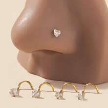 1/5 件时尚 316L 不锈钢方晶锆石嵌入式心形、星形、几何形、圆形、方形鼻钉、鼻环鼻夹、多功能身体穿孔珠宝配饰、礼物 - 金黃色 - 查看 1