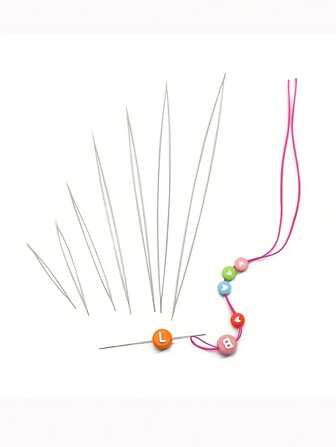 [5 Herramientas esenciales para el bordado] Juego de 5 herramientas de acero inoxidable para enhebrar cuentas, que incluye aguja para bordado, aguja de ojo grande, aguja con centro abierto y accesorios hechos a mano para enhebrar collares.