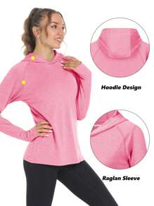 Women's Summer UPF50+ Sun UV Protection Hoodie Shirts Outdoor Long Sleeve Hiking Athletic T-Shirt With Thumb Holes Breathable Lightweight Tee Tops - Hồng - Xem 4
