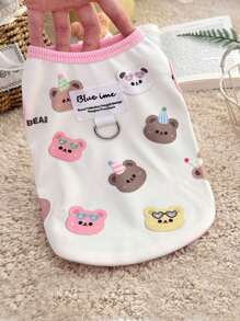 1pc Cute Bear Print Soft, Anti-Shedding Pet Vest Shirt, Suitable For Medium & Small Cats & Dogs, Can Be Worn Inside Or Outside