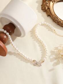 Conjunto de 1 peça/3 peças de colar e brincos de laço de pérola falsa requintados, especialmente projetados para mulheres, um presente ideal para namorada no dia dos namorados, mãe, mãe, dia das mães, presente