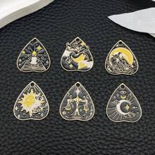 3/6pcs Black Alloy Enamel Charms Vintage Tarot Sun Star Moon Gothic Tarot Heart Shaped Charms For DIY Jewelry Crafts Making