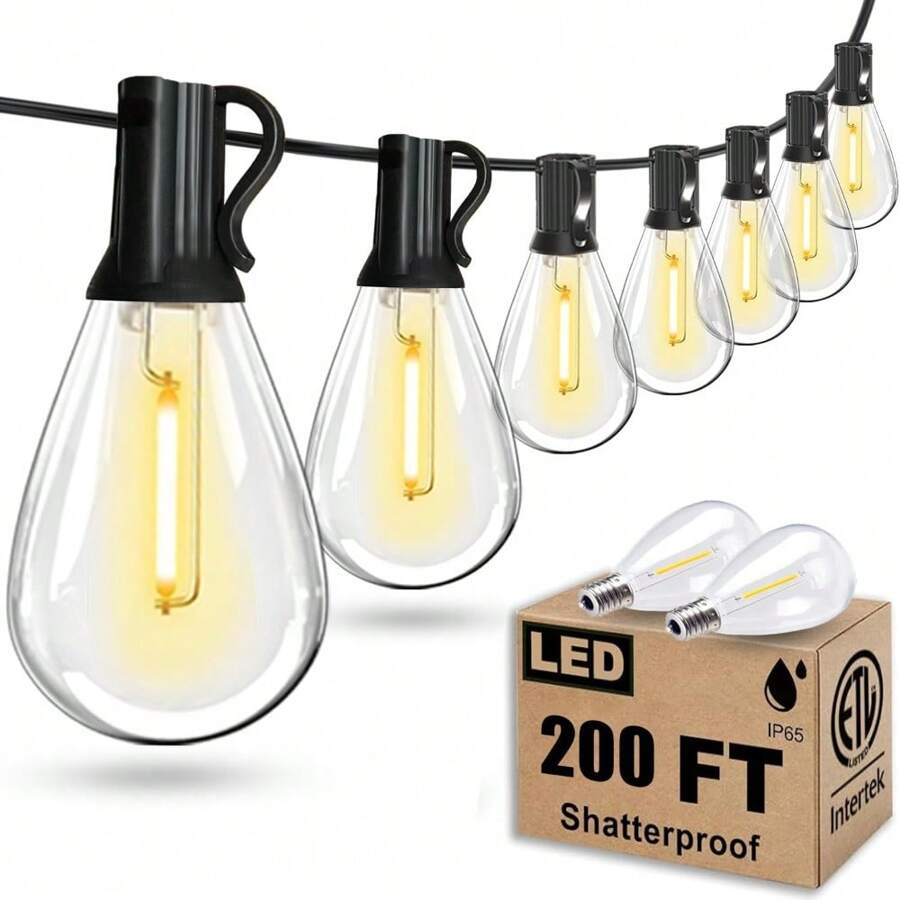 200FT Outdoor String Lights, Ultra Long Waterproof 60+2 Edison Shatterproof Bulbs Led Outside Patio Lights For Porch Deck Garden Backyard Balcony Wedding Party Decordoor String Lights, Ultra Long Waterproof 60+2 Edison Shatterproof Bulbs Led Outside Patio Lights For Porch Deck Garden Backyard Balcony Wedding Party Decor - 200 英尺 - 查看 1