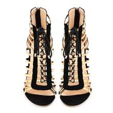 Women's Tassel Lace-Up Heeled Sandals Stylish High Heels In Red & Black - 黑色 - 查看 4